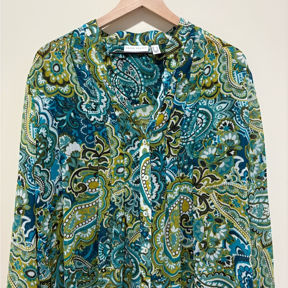 Susan Graver Button Front Sheer Blouse - Picture 4 of 6